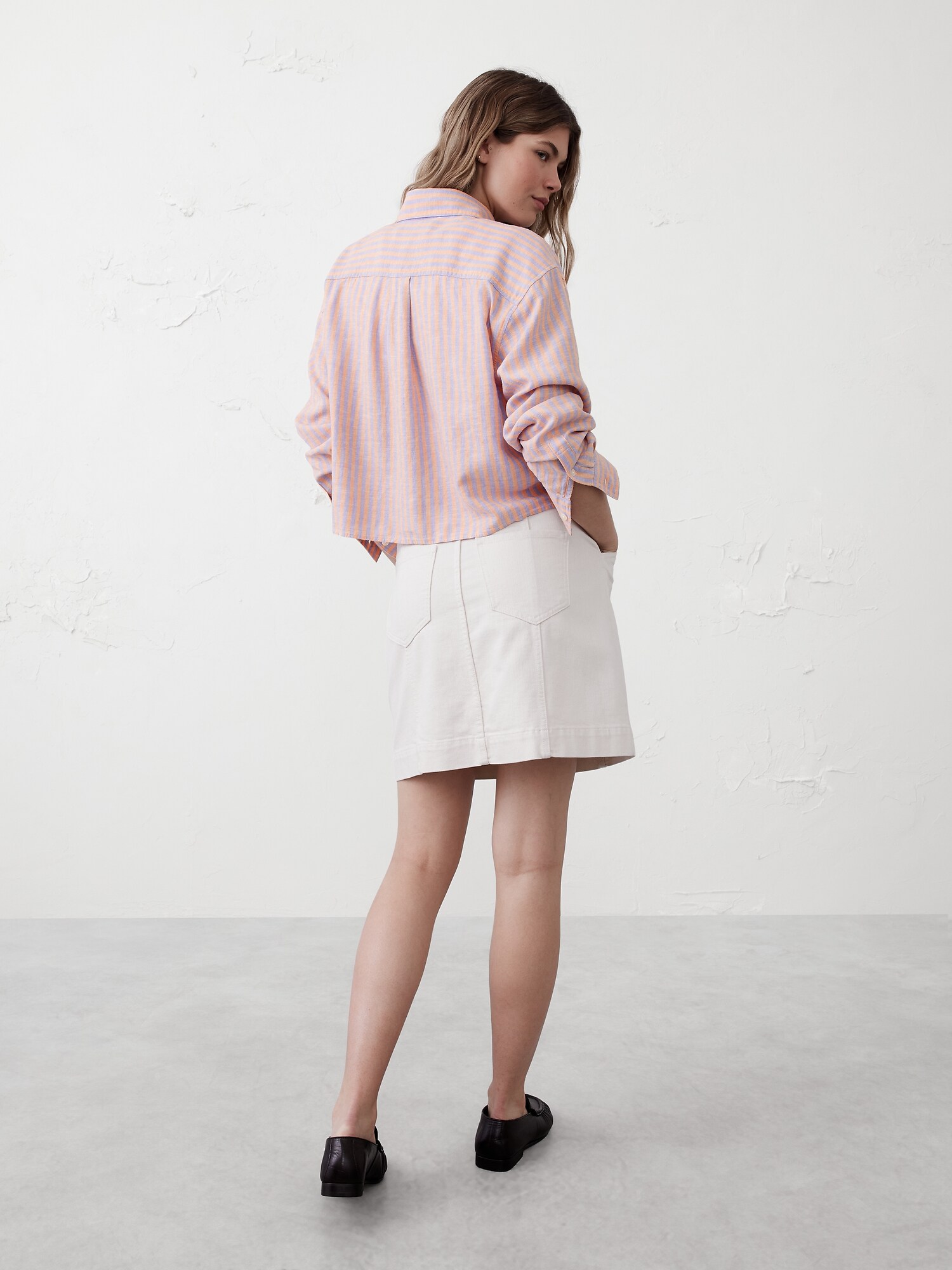 Linen-Blend Cropped Shirt