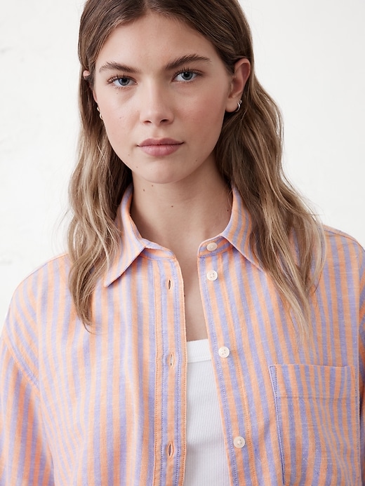 Linen-Blend Cropped Shirt