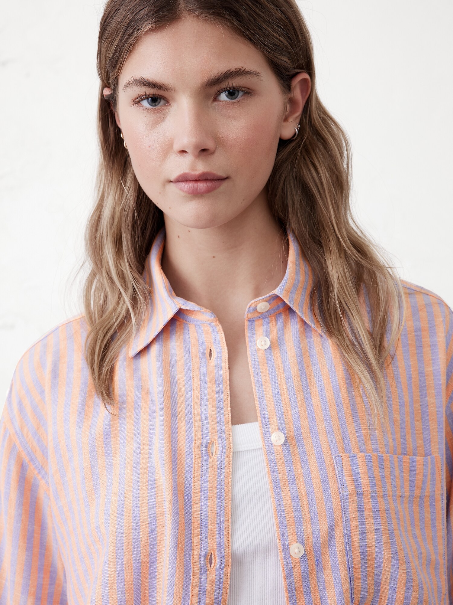 Linen-Blend Cropped Shirt