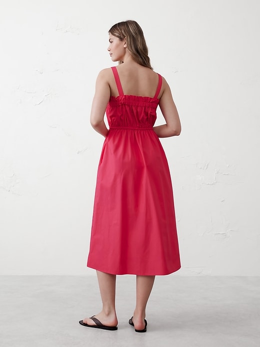 Poplin Elastic-Gather Midi Dress