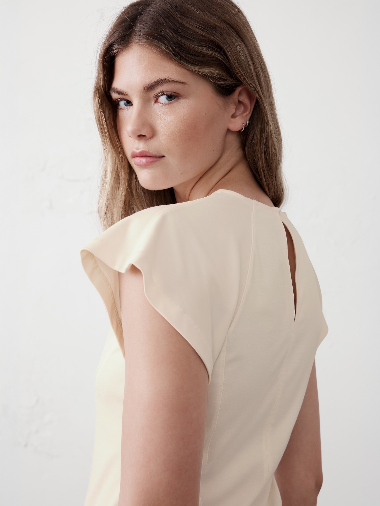 Lightweight Flutter-Sleeve Ponte Top