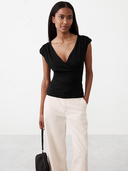 Crossover Front Shirred Top