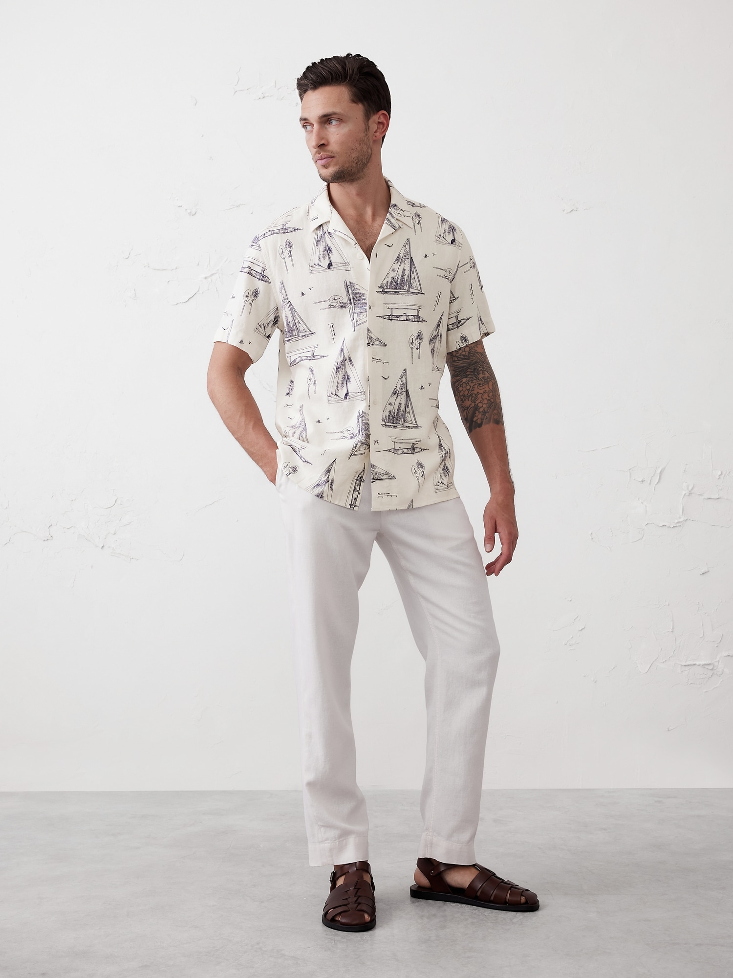 Standard Fit Textured Resort Shirt - Blue Boat
