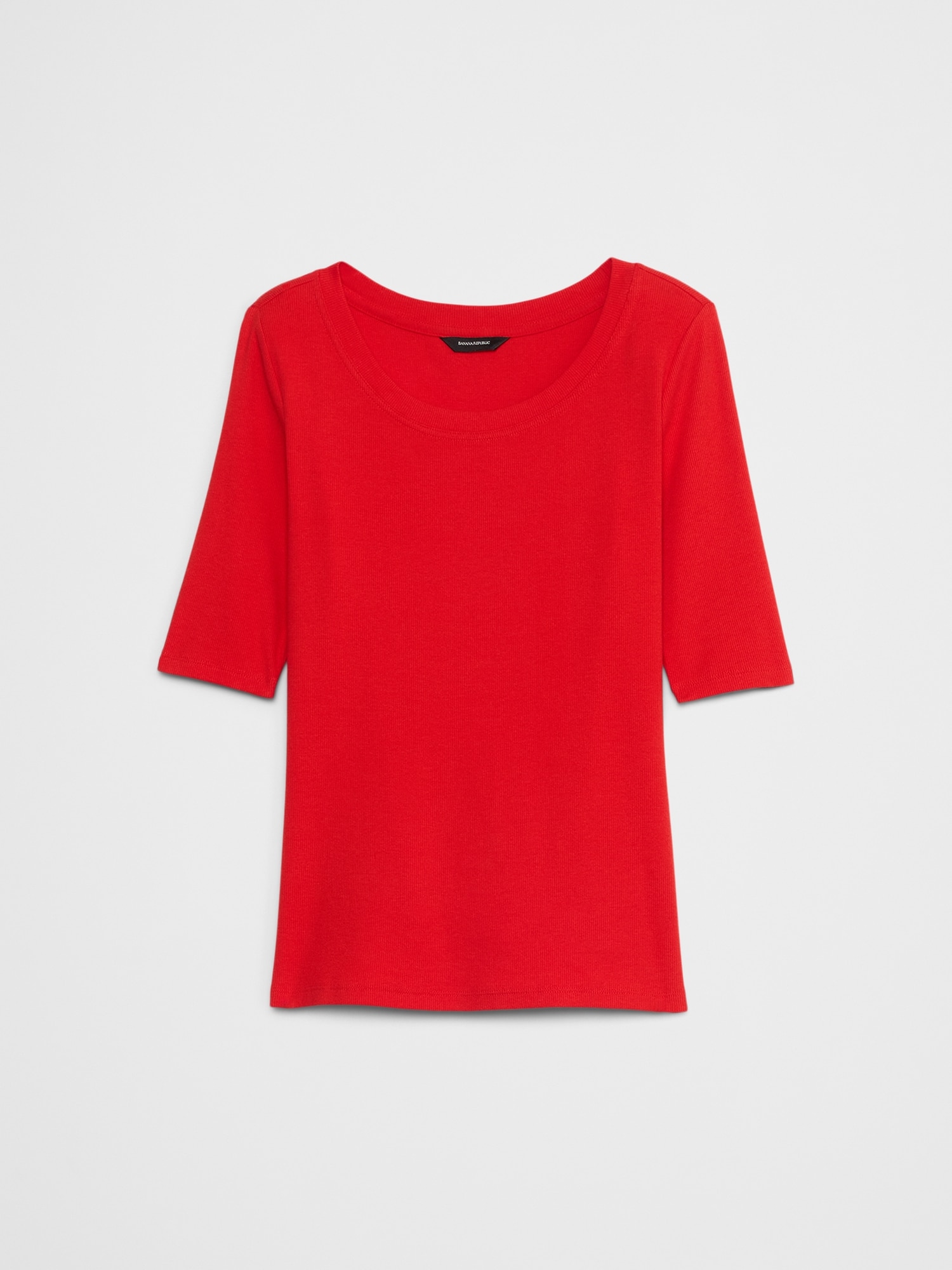 Ribbed Elbow-Sleeve T-Shirt