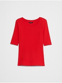 Ribbed Elbow-Sleeve T-Shirt
