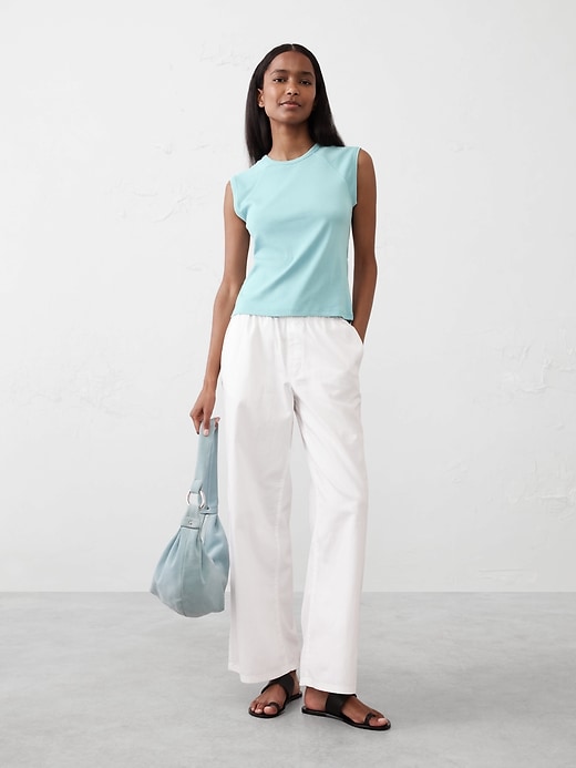 Linen-Blend Split-Neck Tank