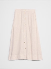 Linen-Blend Buttoned Midi Skirt