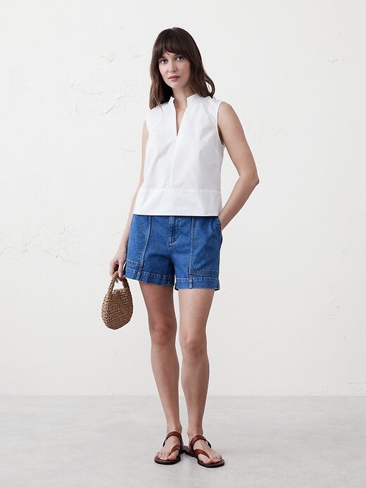 Poplin Split-Neck Top