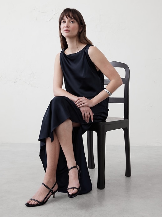 Satin Twist Shoulder Maxi Dress