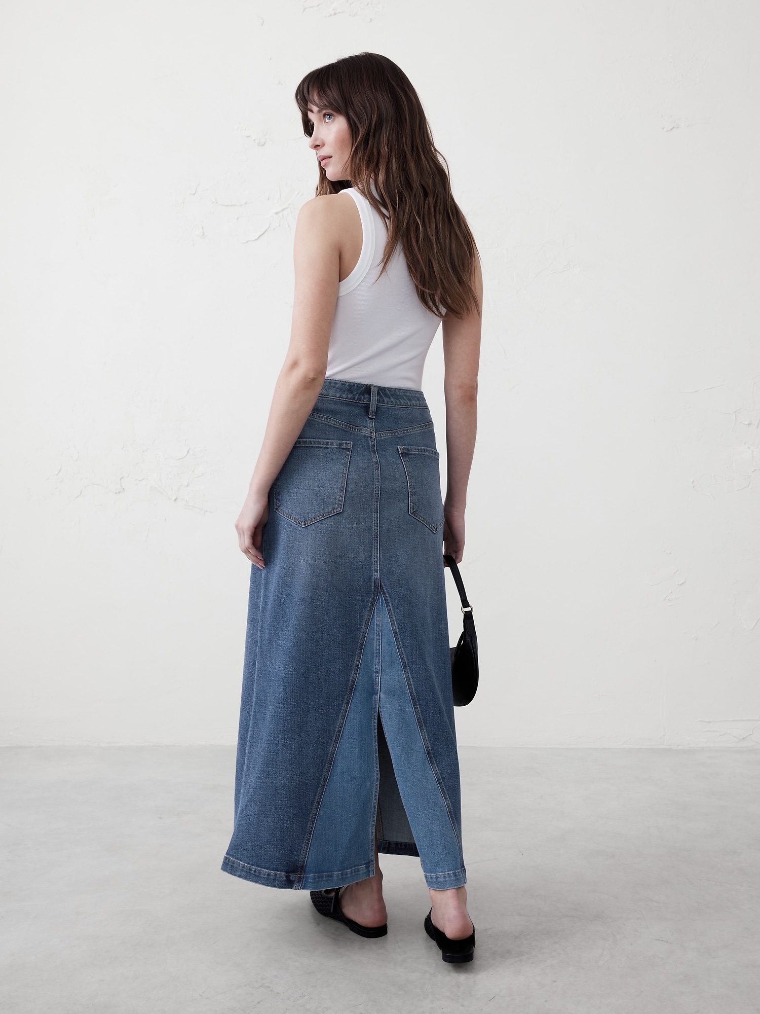 Pieced Denim Maxi Skirt