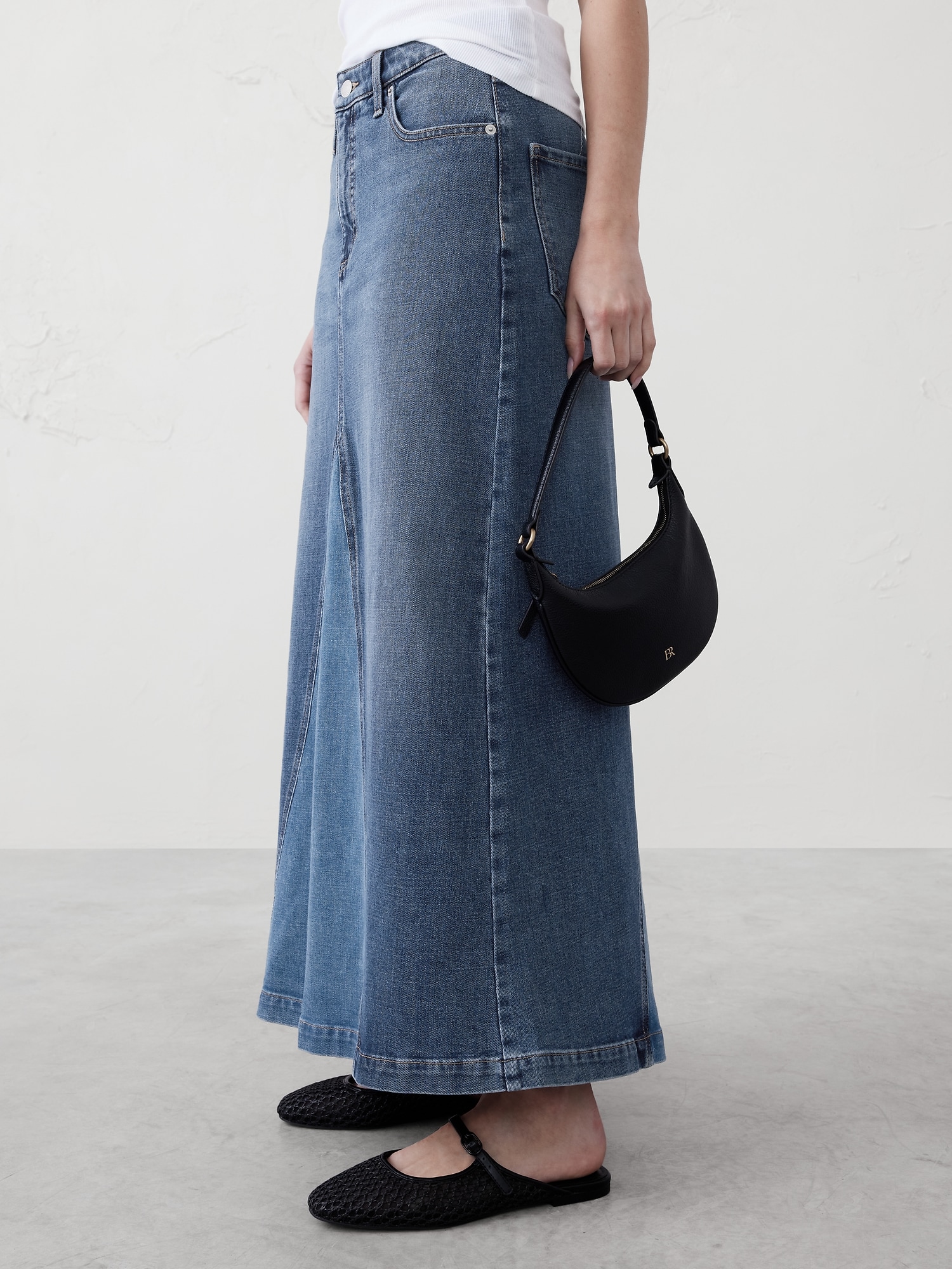 Pieced Denim Maxi Skirt