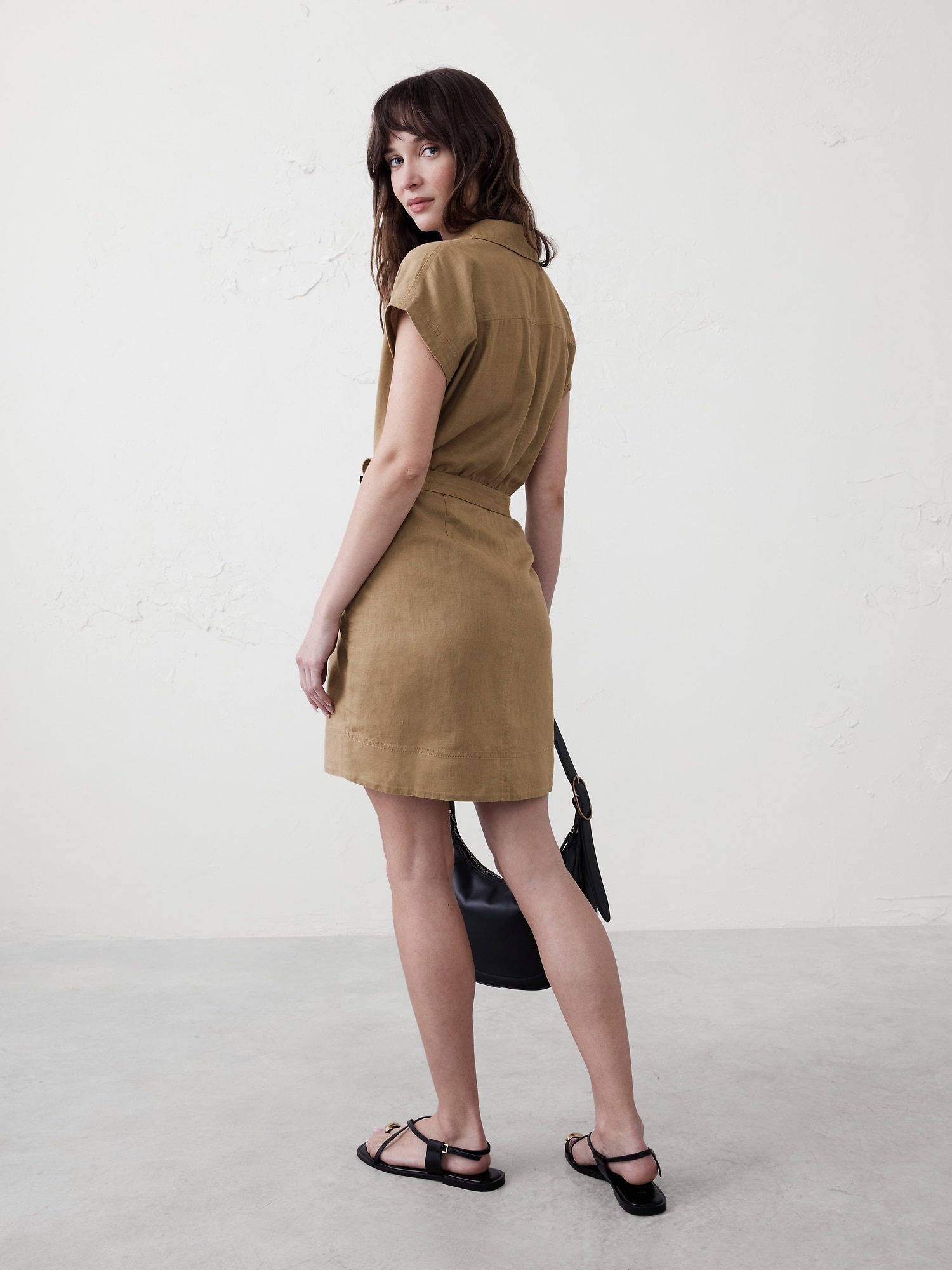 Linen-Blend Wrap Mini Shirtdress
