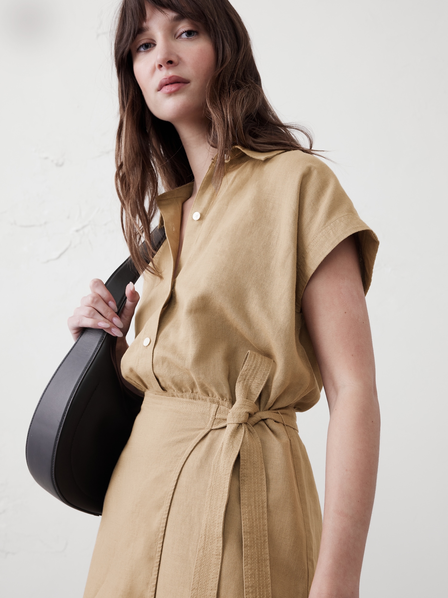 Linen-Blend Wrap Mini Shirtdress