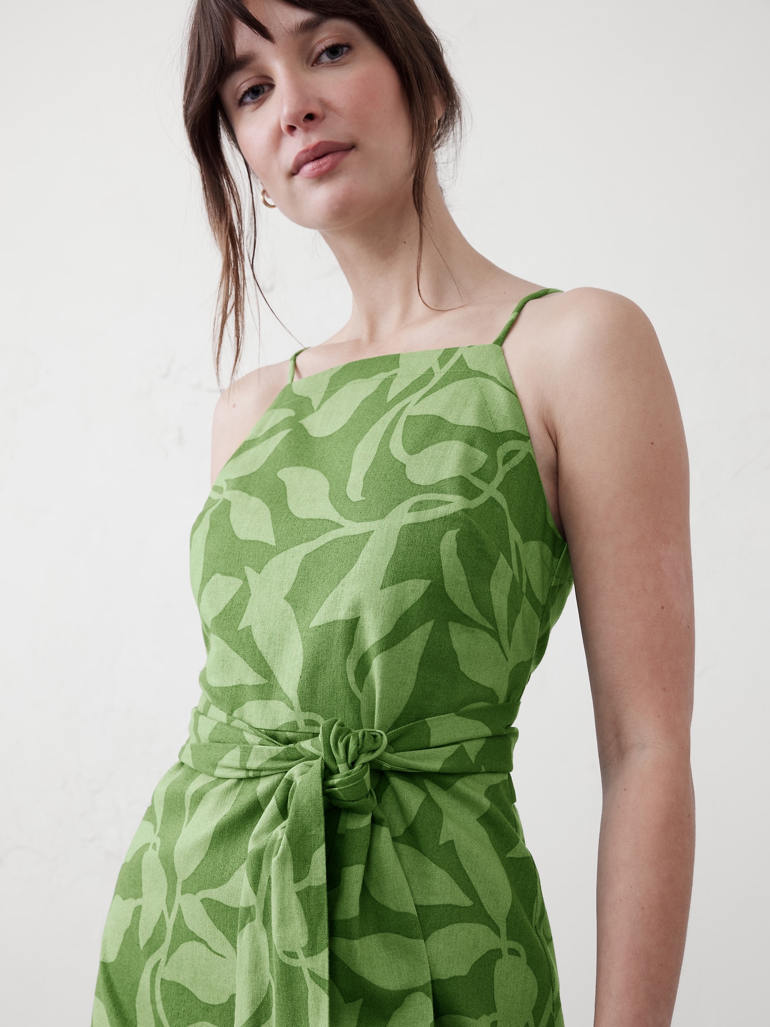 Linen-Blend Open-Back Mini Dress