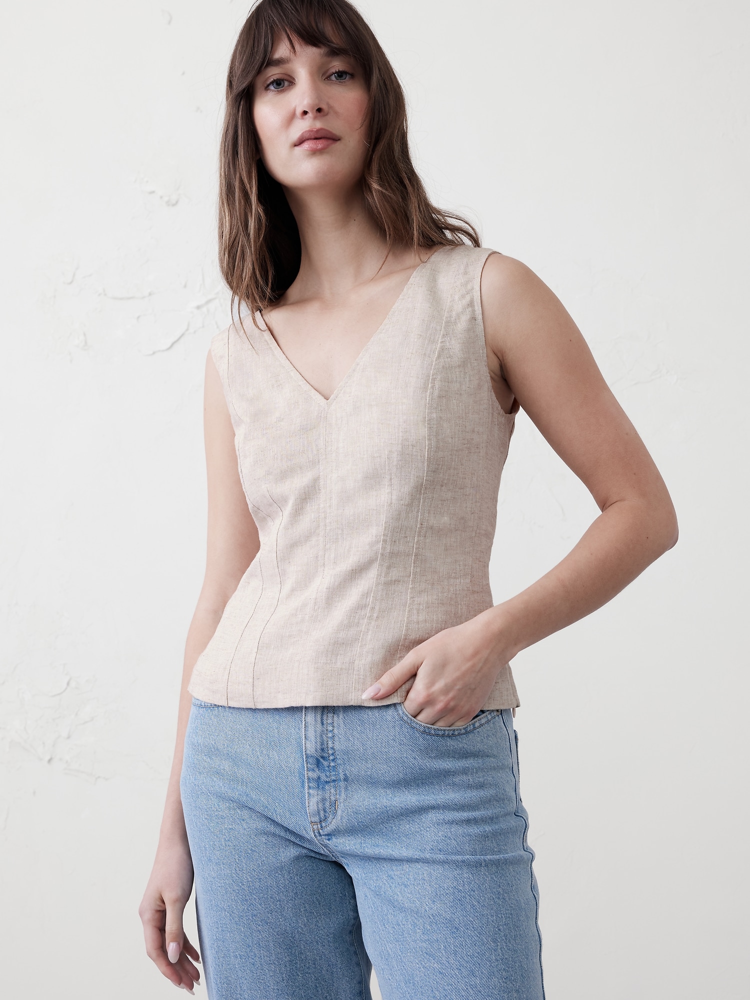 Linen-Blend Corset Top