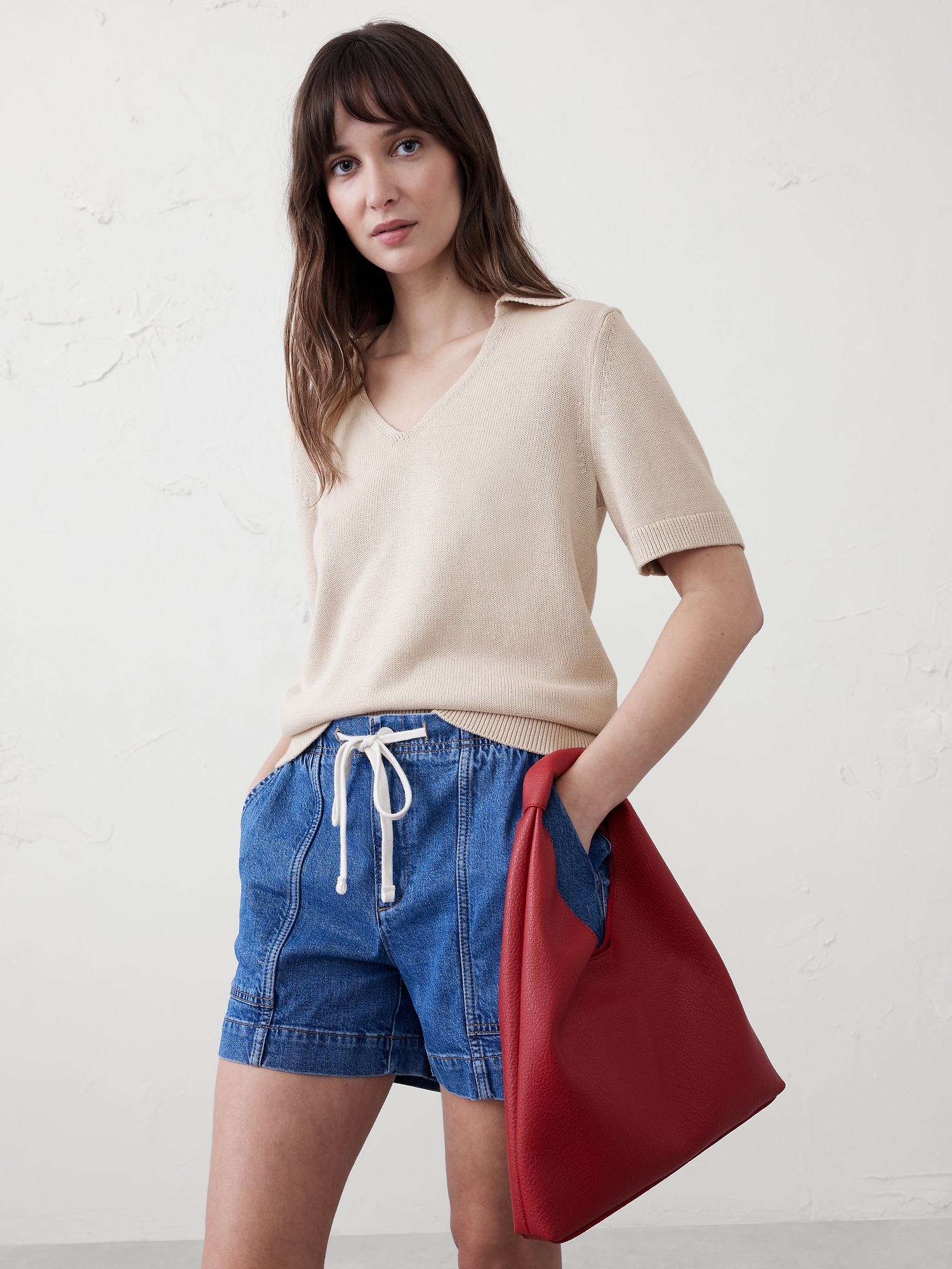 Collared Pullover Sweater - Beige