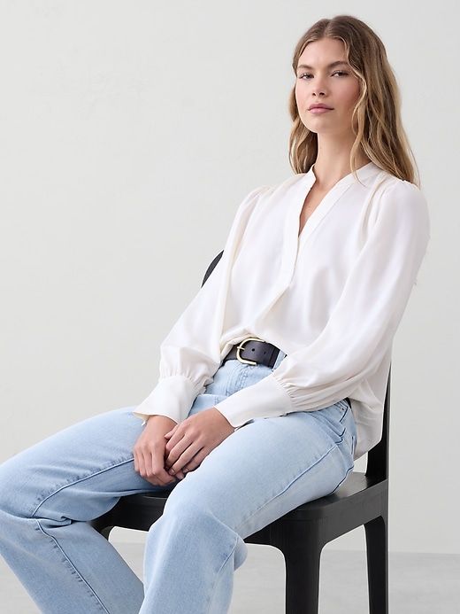 Crepe Volume-Sleeve Blouse | Banana Republic Factory