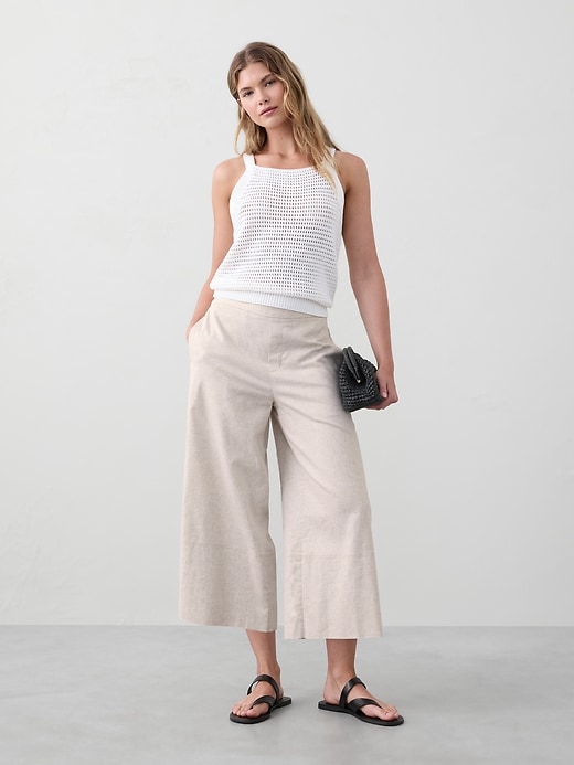 Wide-Leg Linen-Blend Cropped Pull-On Pant | Banana Republic