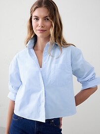 Linen-Blend Cropped Shirt
