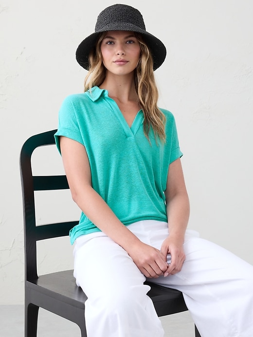 Linen-Blend Johnny Collar Shirt