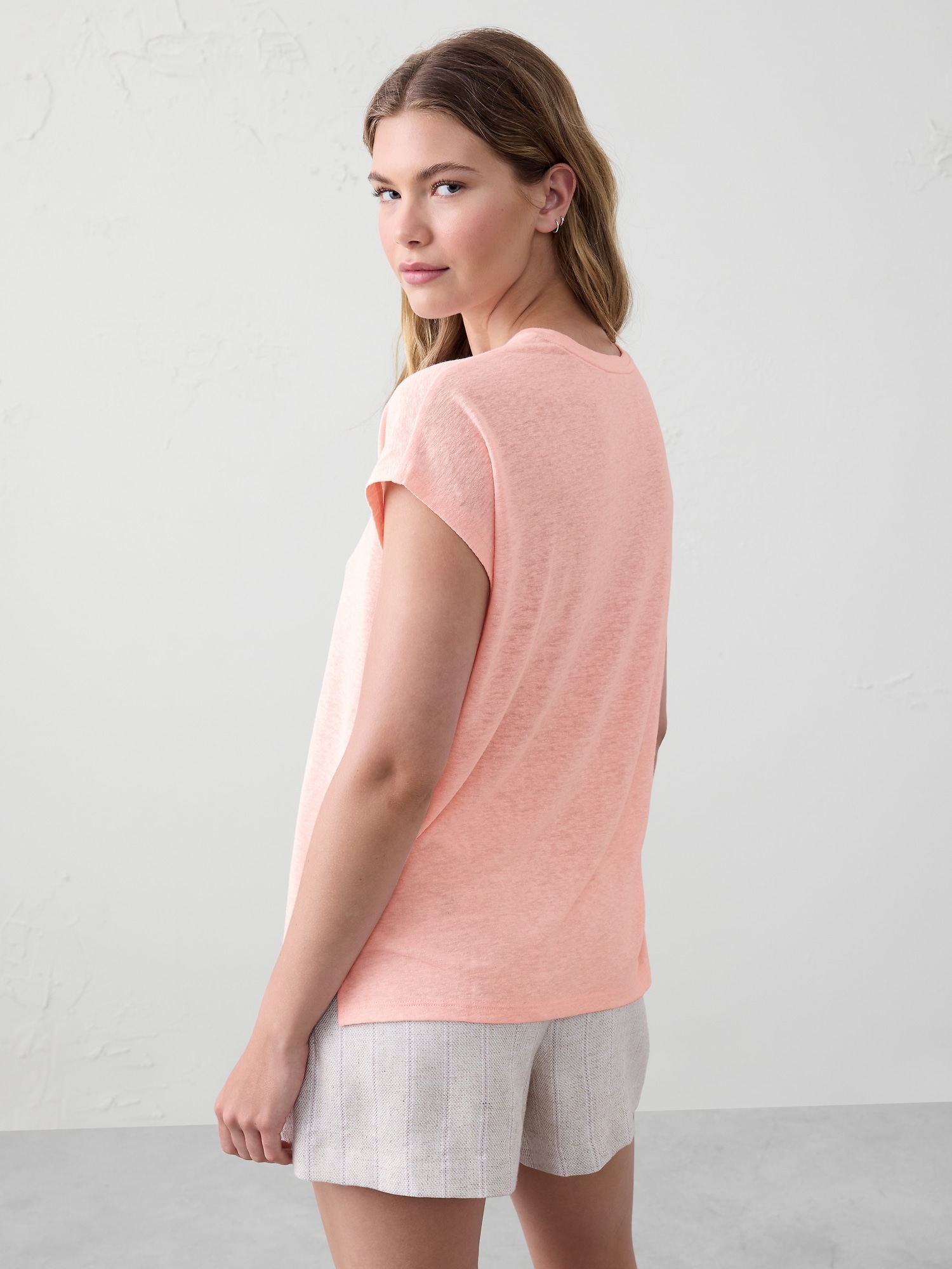 Linen-Blend Dolman T-Shirt