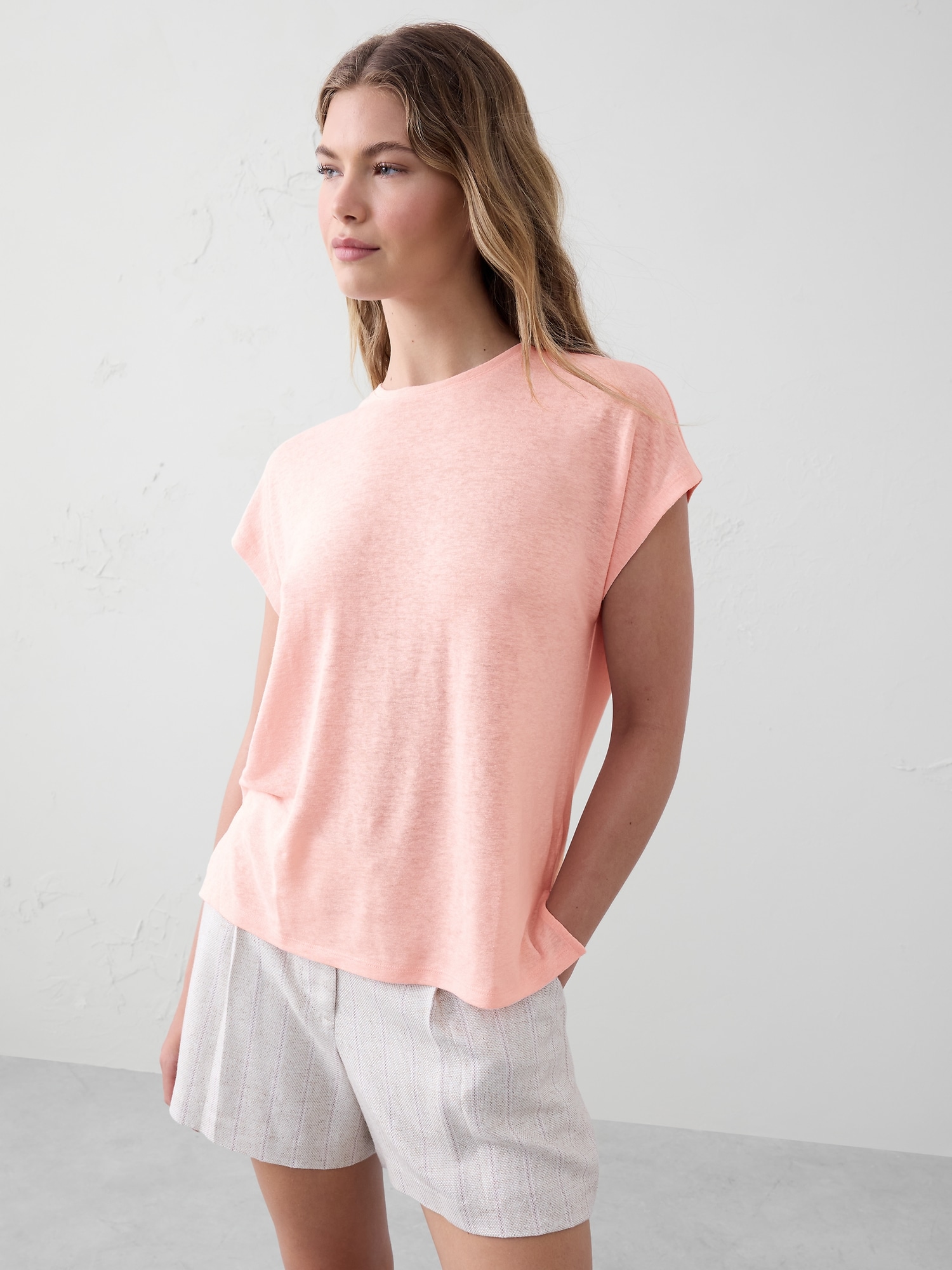 Linen-Blend Dolman T-Shirt