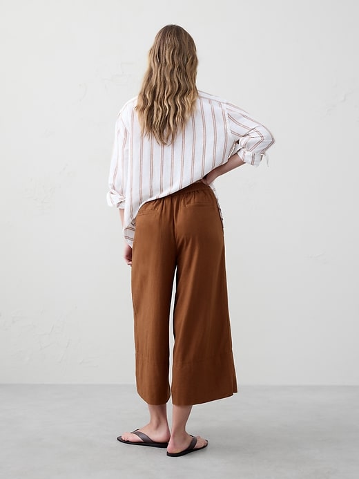 【BAON】Elini Carpenter Cotton Back Banding Wide Pants Wide-Leg Linen-Blend Cropped Pull-On Pant | Banana Republic
