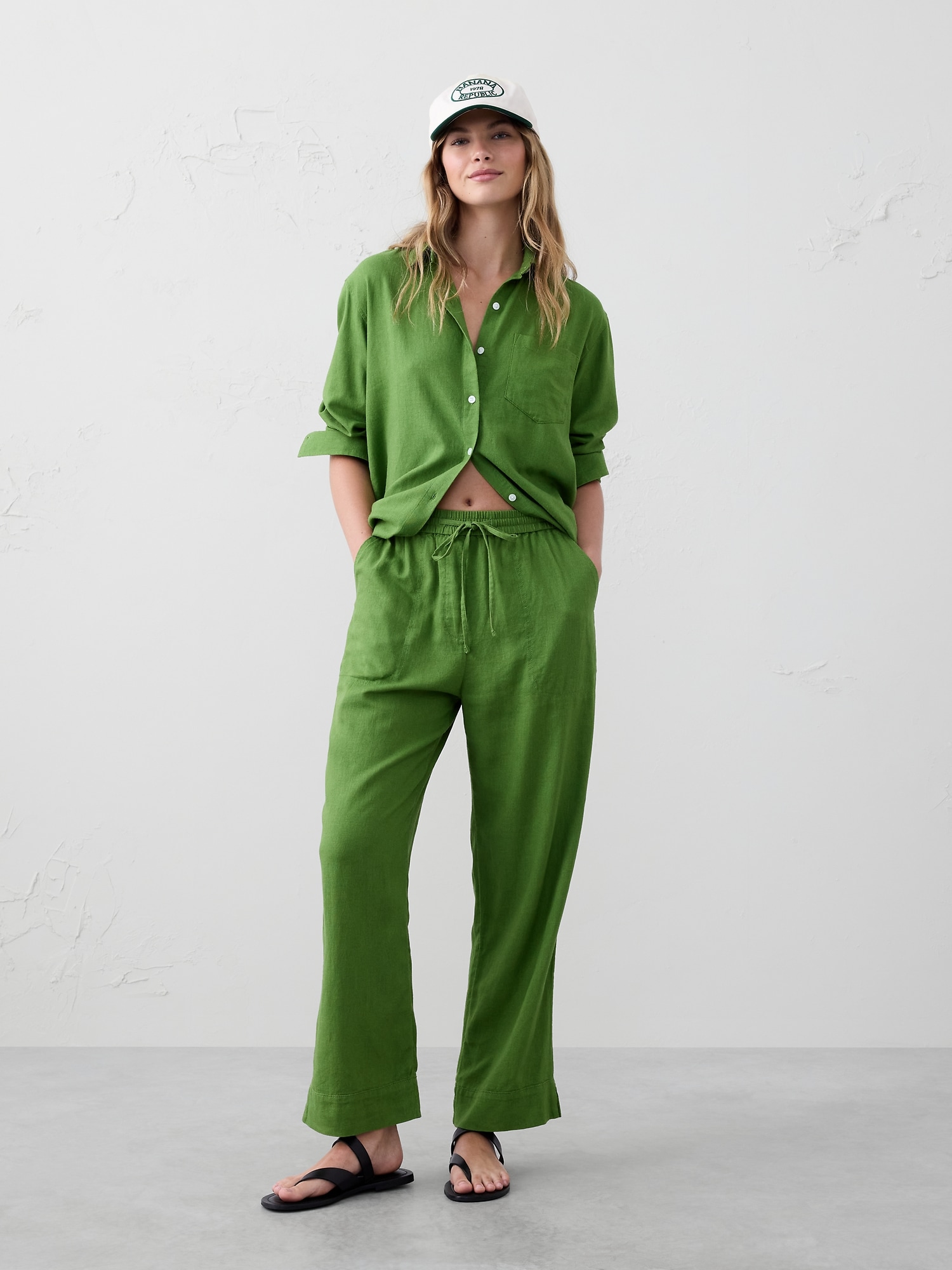 Straight Linen-Blend Pull-On Pant
