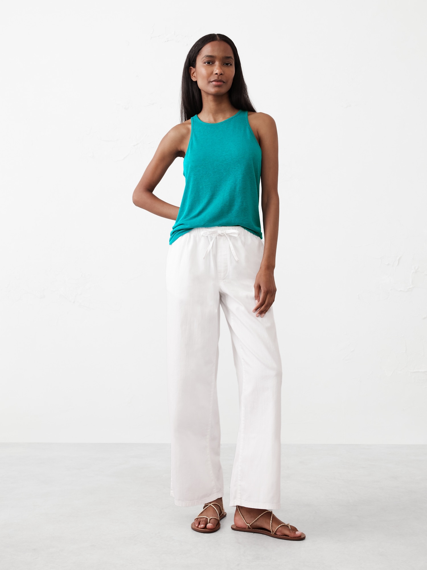 Linen-Blend Racer-Back Tank
