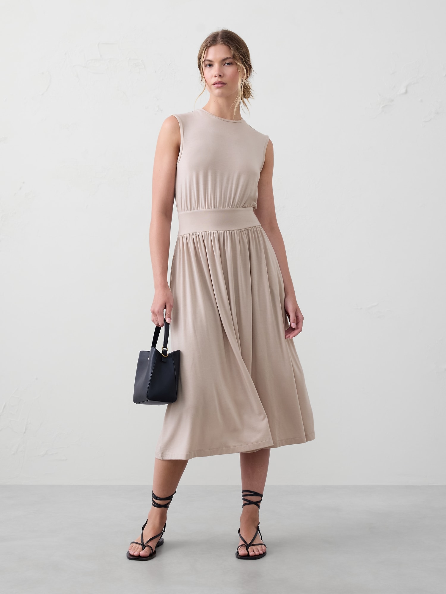 Knit Banded-Waist Midi Dress