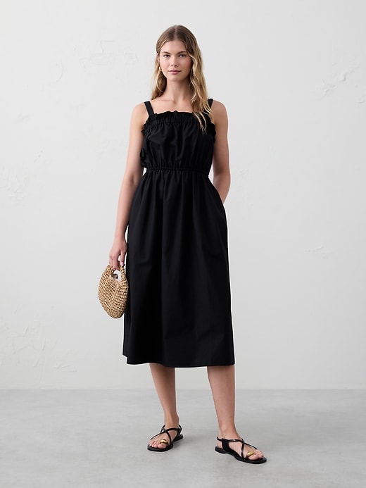 Poplin Corset Waist Midi Dress