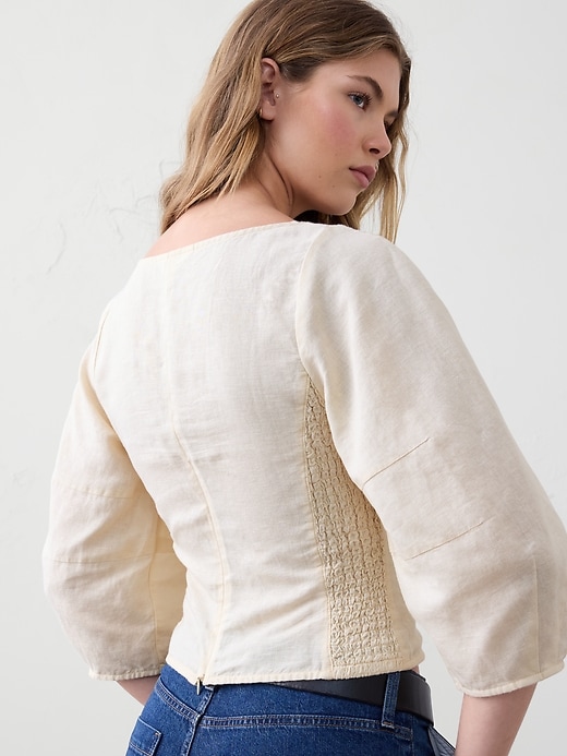 Linen-Blend Seamed Top