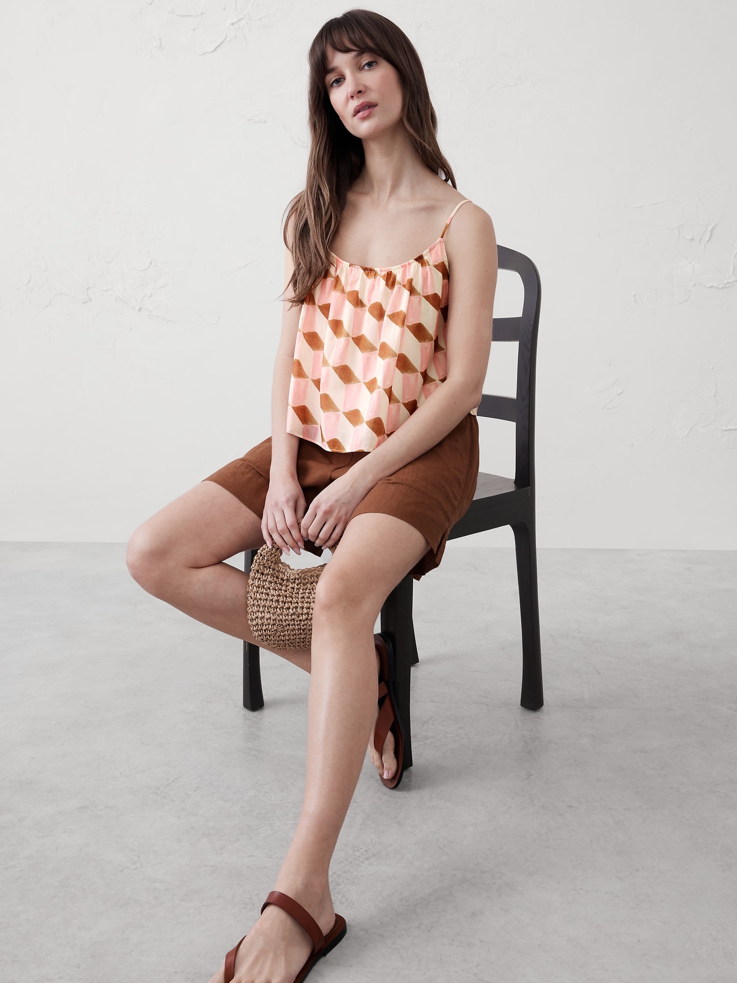 Voile Shirred-Neck Camisole