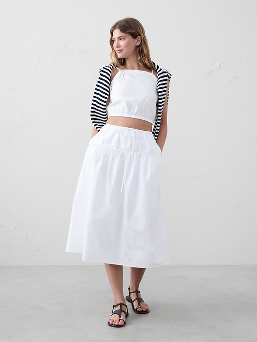 Poplin Drop-Waist Midi Skirt