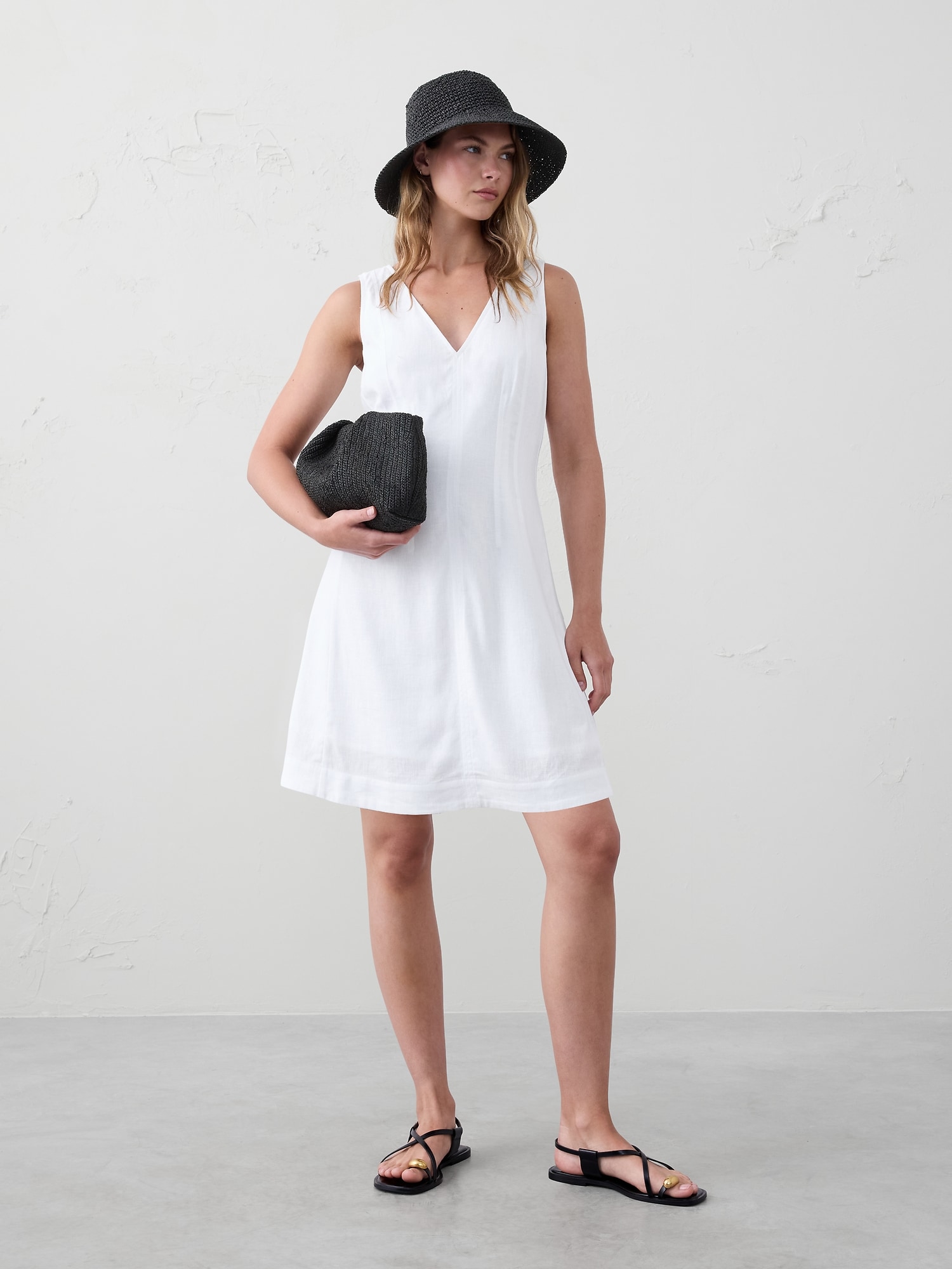 Linen-Blend Seamed Bodice Mini Dress