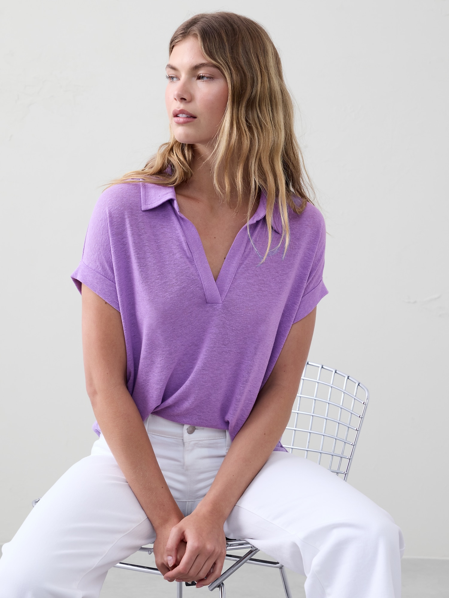 Linen-Blend Johnny Collar Shirt