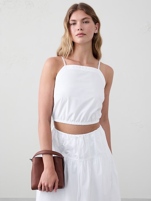 Strappy Bubble-Hem Cropped Top Banana Republic Factory
