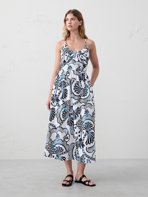 Poplin Elastic-Gather Midi Dress