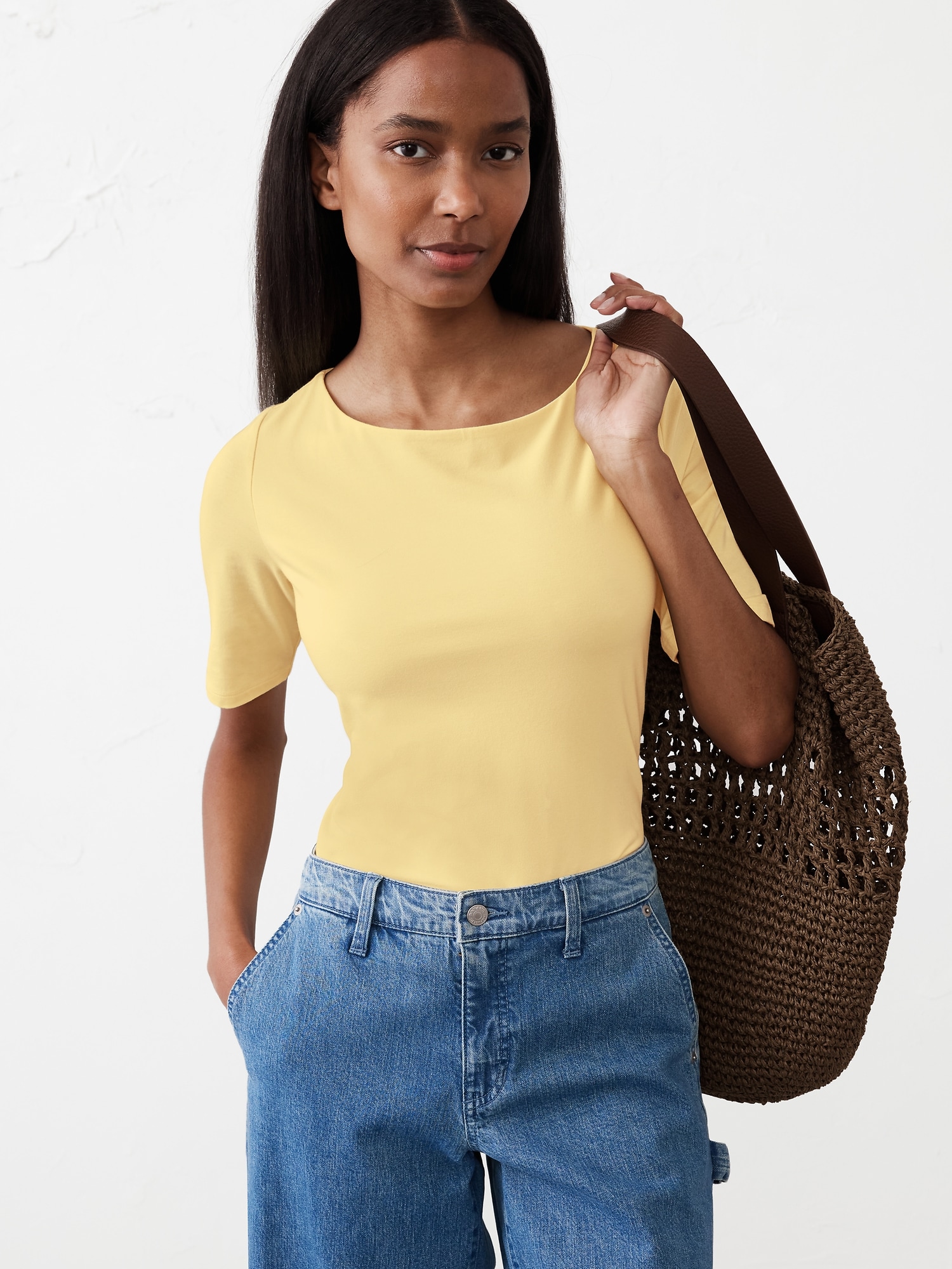Soft Stretch Elbow-Sleeve Top
