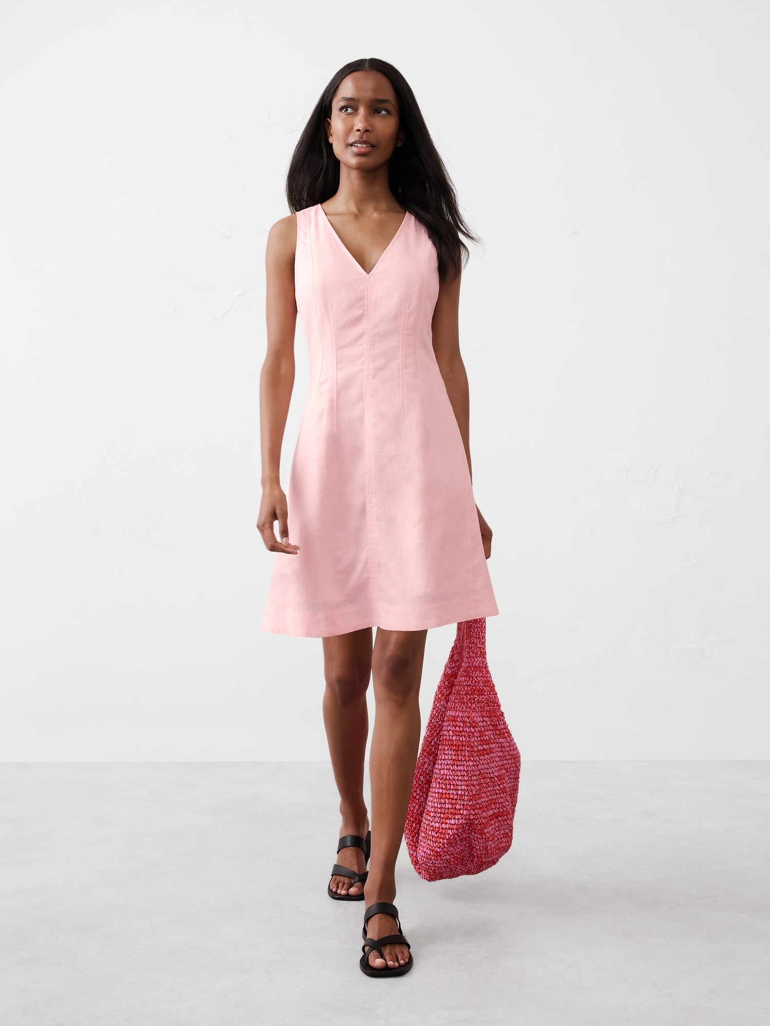 Linen-Blend Seamed Bodice Mini Dress