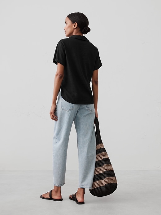 Linen-Blend Collared Top