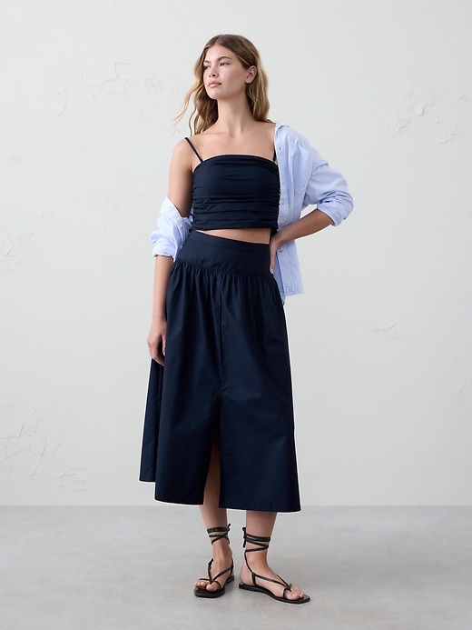 Linen-Blend Buttoned Midi Skirt
