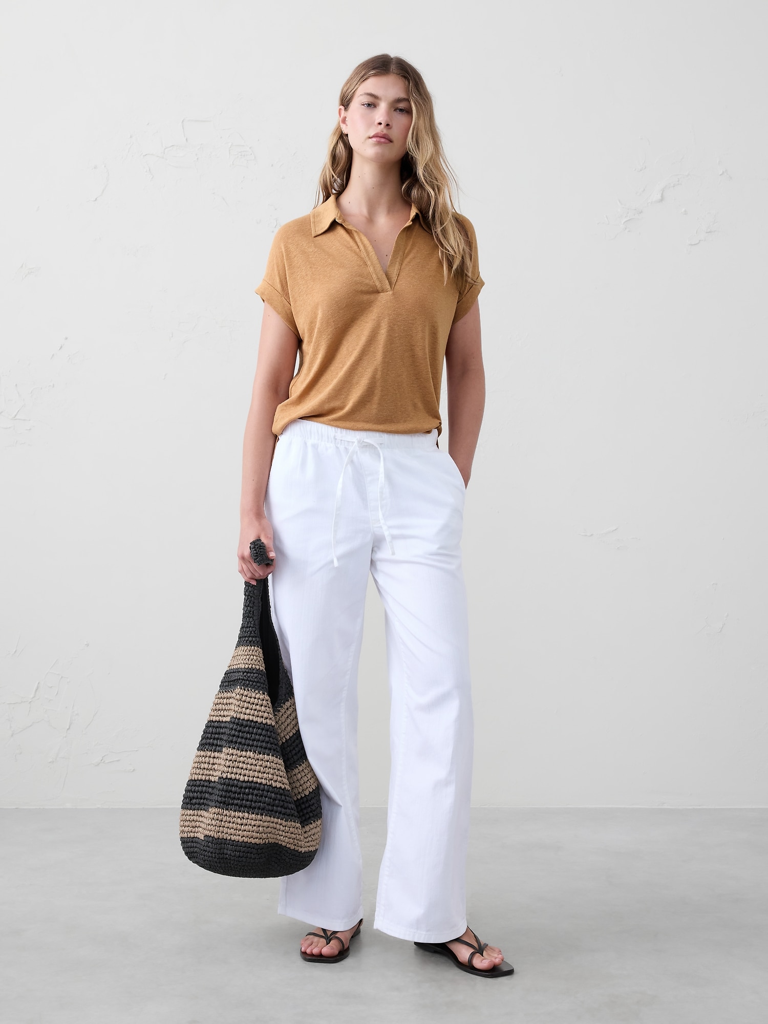 Linen-Blend Johnny Collar Shirt