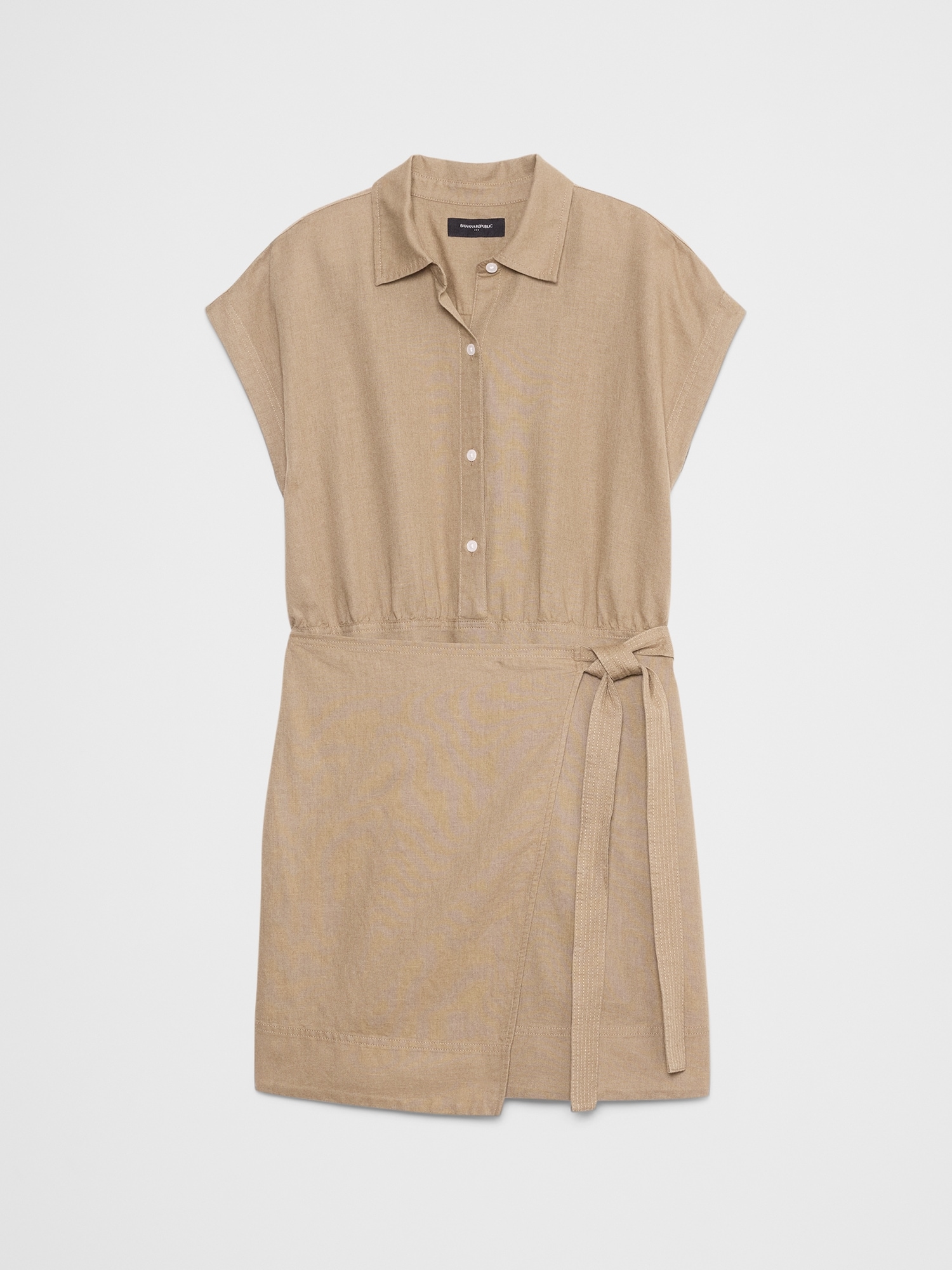 Linen-Blend Wrap Mini Shirtdress