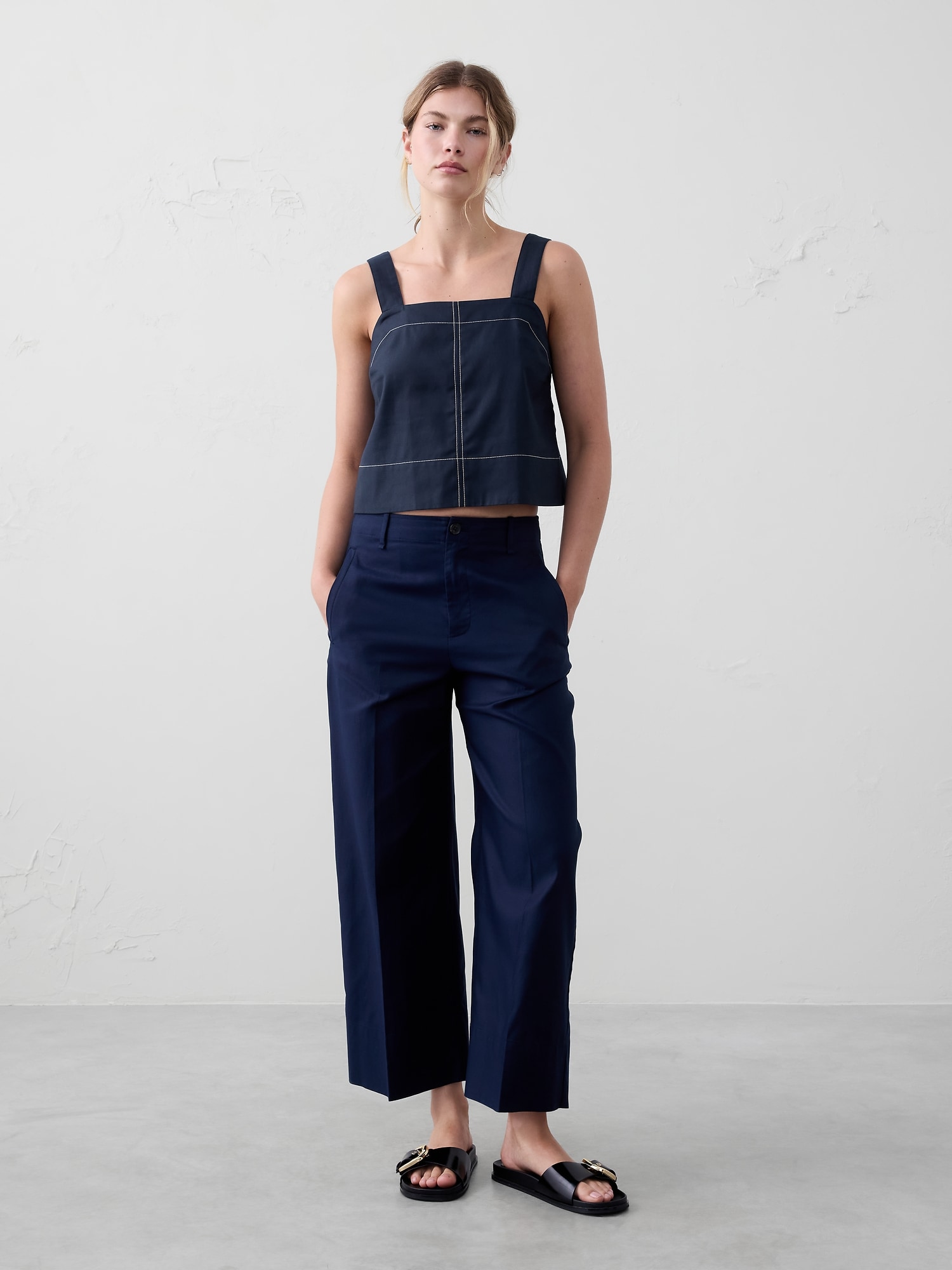 Boxy Topstitch Cropped Top