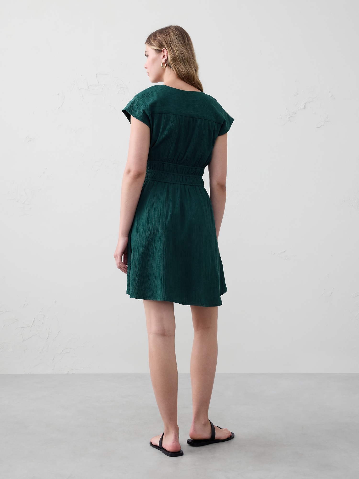 Voile Shirred-Waist Mini Dress