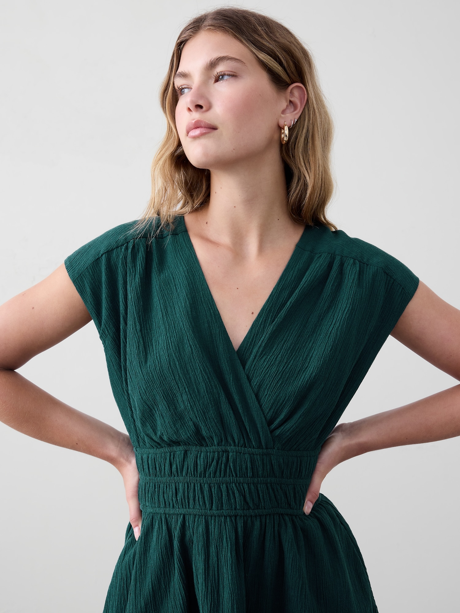 Voile Shirred-Waist Mini Dress