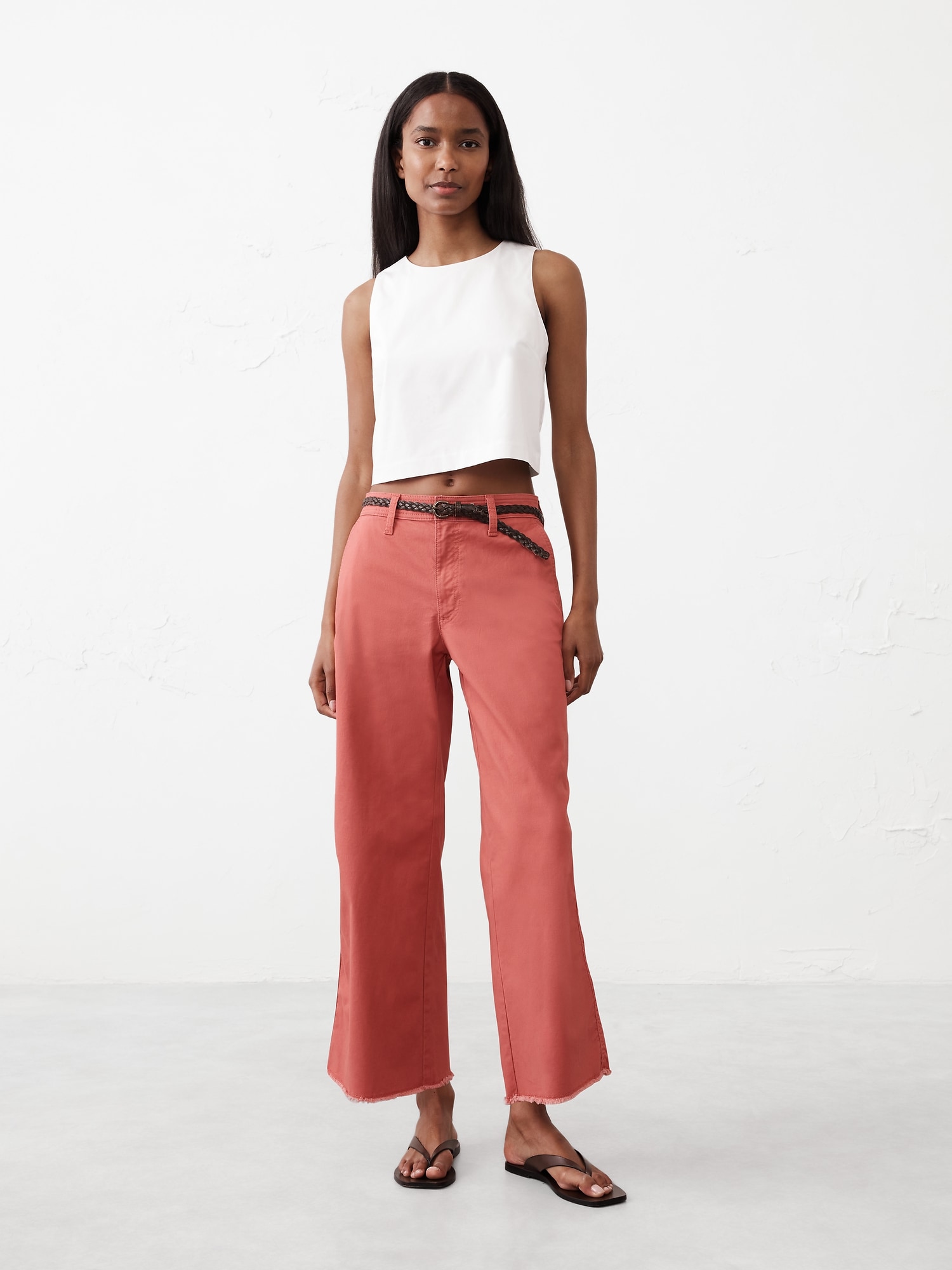 Wide-Leg High-Rise Cropped Chino