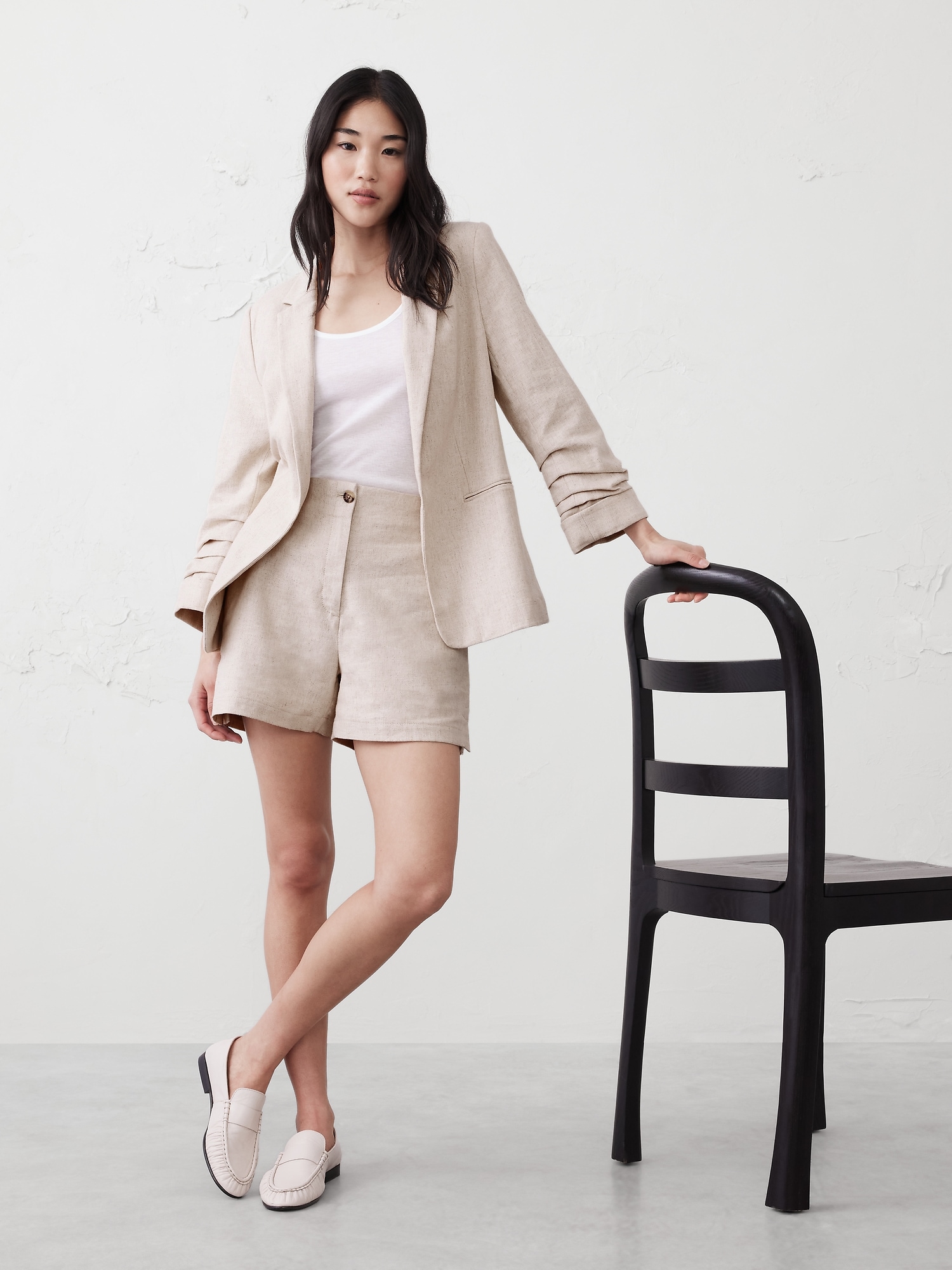Linen-Blend Herringbone Hayden Blazer