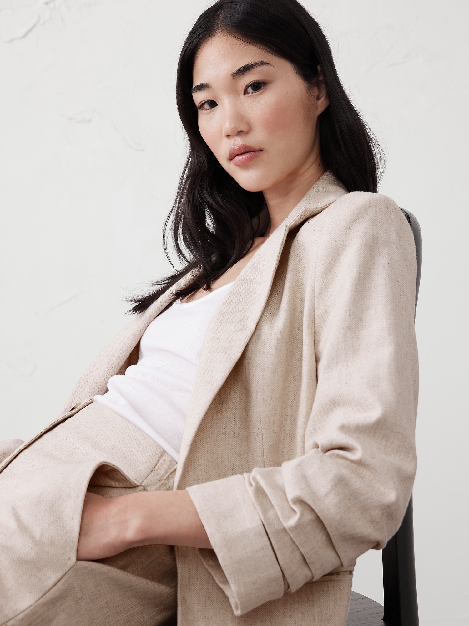 Linen-Blend Herringbone Hayden Blazer